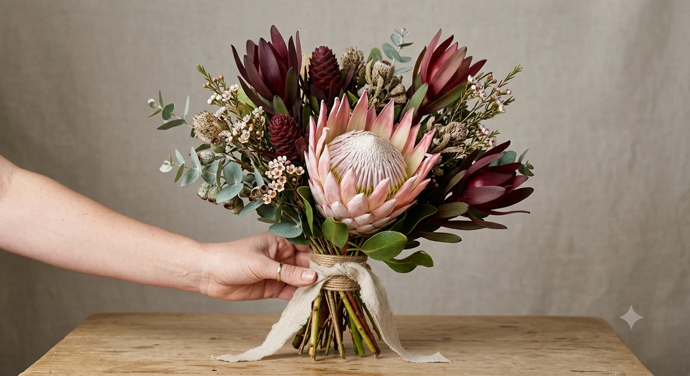 Protea and leucadendron native flower arrangement Perth